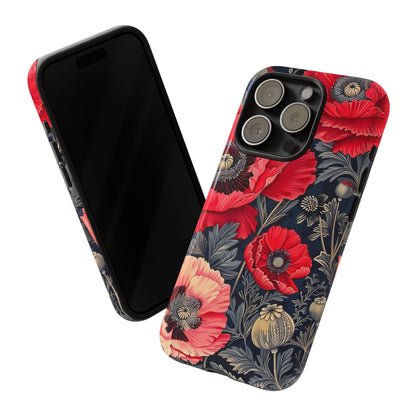 Floral Phone Case with Artistic Poppies, Tough Cases, Flower Design, Nature Lover Gift, Customizable Mobile Cover, Stylish Phone Accessories
