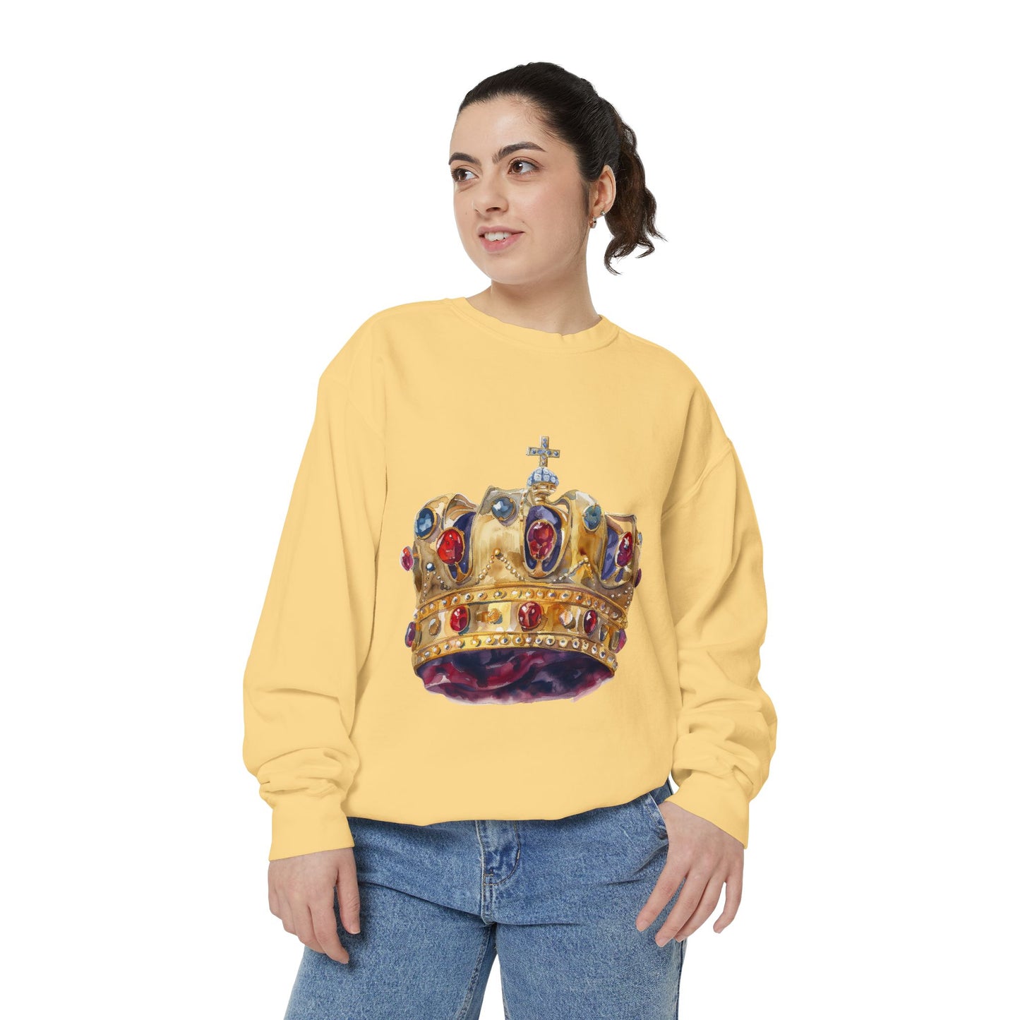 Unisex Garment-Dyed Sweatshirt - British Royal Crown Design - Iconic Symbol of Monarchy