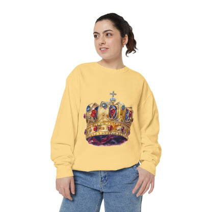 Unisex Garment-Dyed Sweatshirt - British Royal Crown Design - Iconic Symbol of Monarchy