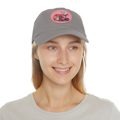 London Bus Dad Hat with Leather Patch, Father's Day Gift, Casual Style Cap, Unique Dad Hat, Travel Accessory