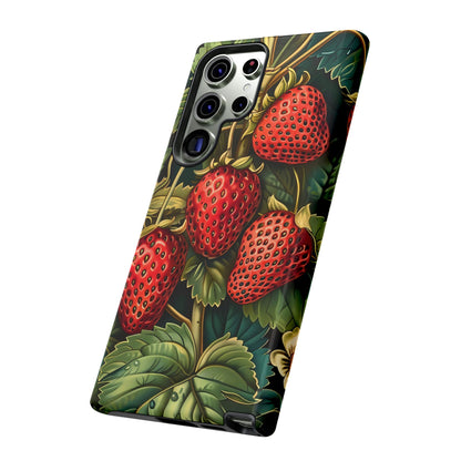 Strawberry Phone Case, Tough Berry Case, Floral Phone Cover, Cute Smartphone Shell, Nature-Inspired Gift