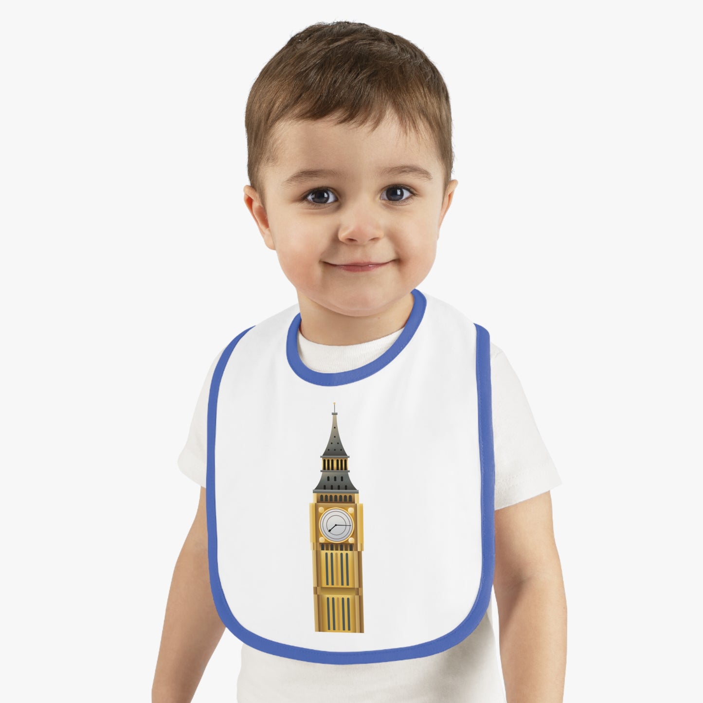 London Tower Baby Bib with Contrast Trim, Cute Infant Bib, Gift for New Parents, Funny Baby Shower Gift, Toddler Feeding Accessories, Stylish Baby Gear