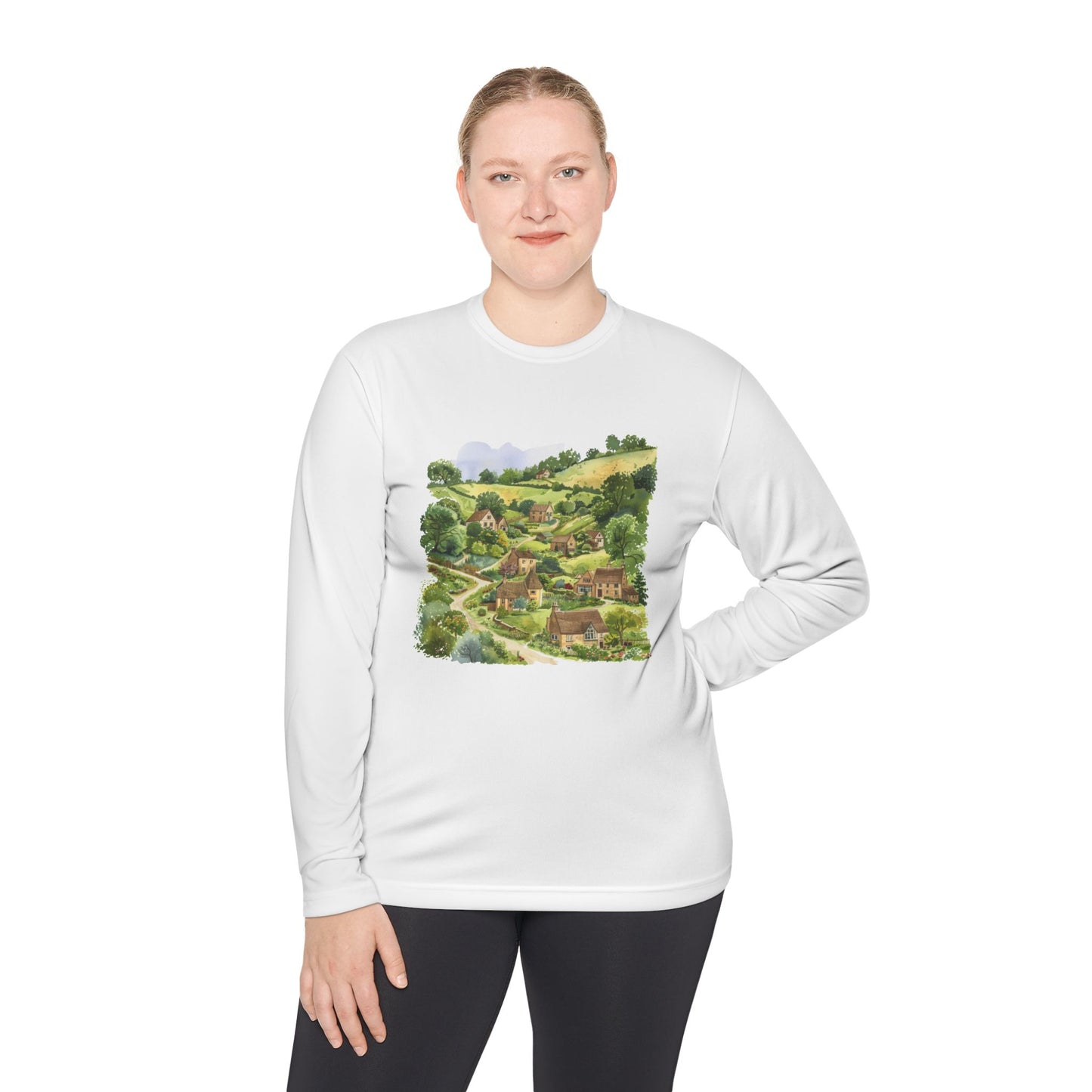 Unisex Lightweight Long Sleeve Tee - Scenic Village - Perfect for Nature Lovers