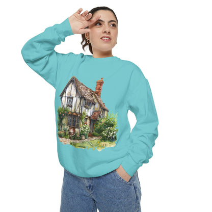 Unisex Garment-Dyed Sweatshirt - Nestled in Nature - British Village House Elegance