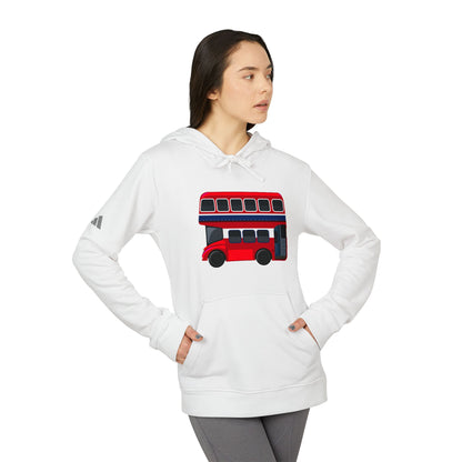 Adidas Unisex Fleece Hoodie with London Bus Design - Cozy Streetwear for Travel Lovers