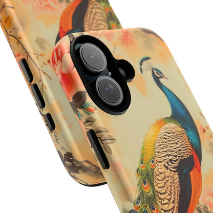 Peacock Phone Case, Tough Phone Cover, Unique Phone Accessory, Floral Design, Gift for Bird Lovers, Spring Decor