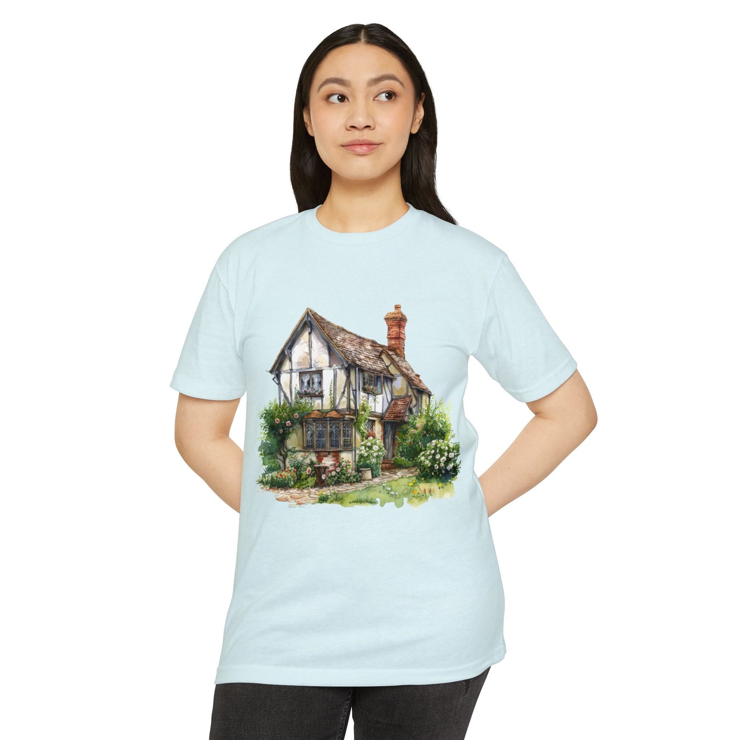 Unisex CVC Jersey T-shirt - From Thatched Roofs to Stone Walls - British Village Houses