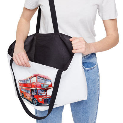 Red Double-Decker Bus Weekender Tote Bag, Travel Bag, Beach Bag, Gift for Travelers, Urban Chic Style, Adventure Companion