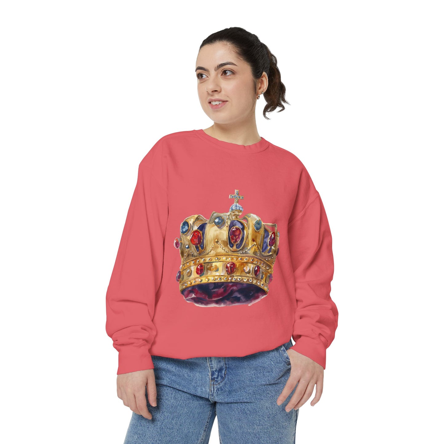Unisex Garment-Dyed Sweatshirt - British Royal Crown Design - Iconic Symbol of Monarchy