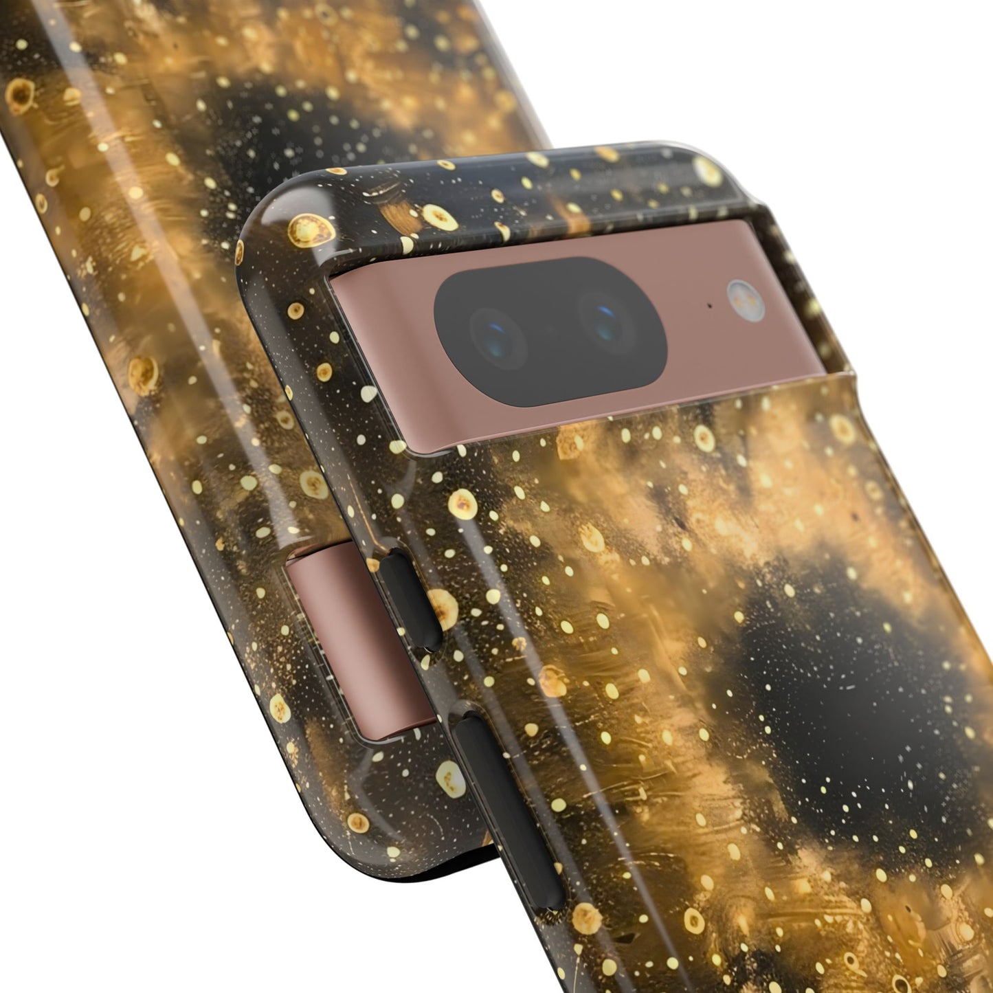 Stylish Phone Case with Golden Galaxy Design, Tough Phone Cover, Trendy Mobile Accessory, Gift for Space Lovers, Protective Phone Shell