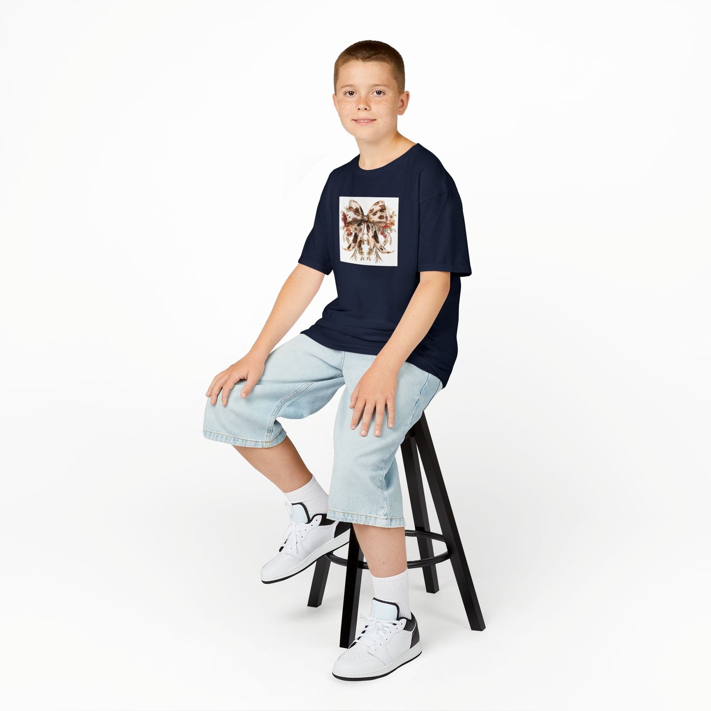 Kids Tee - Rustic Cow Print Bow with Gold Accents and Flowers - Perfect for Birthdays and Holidays