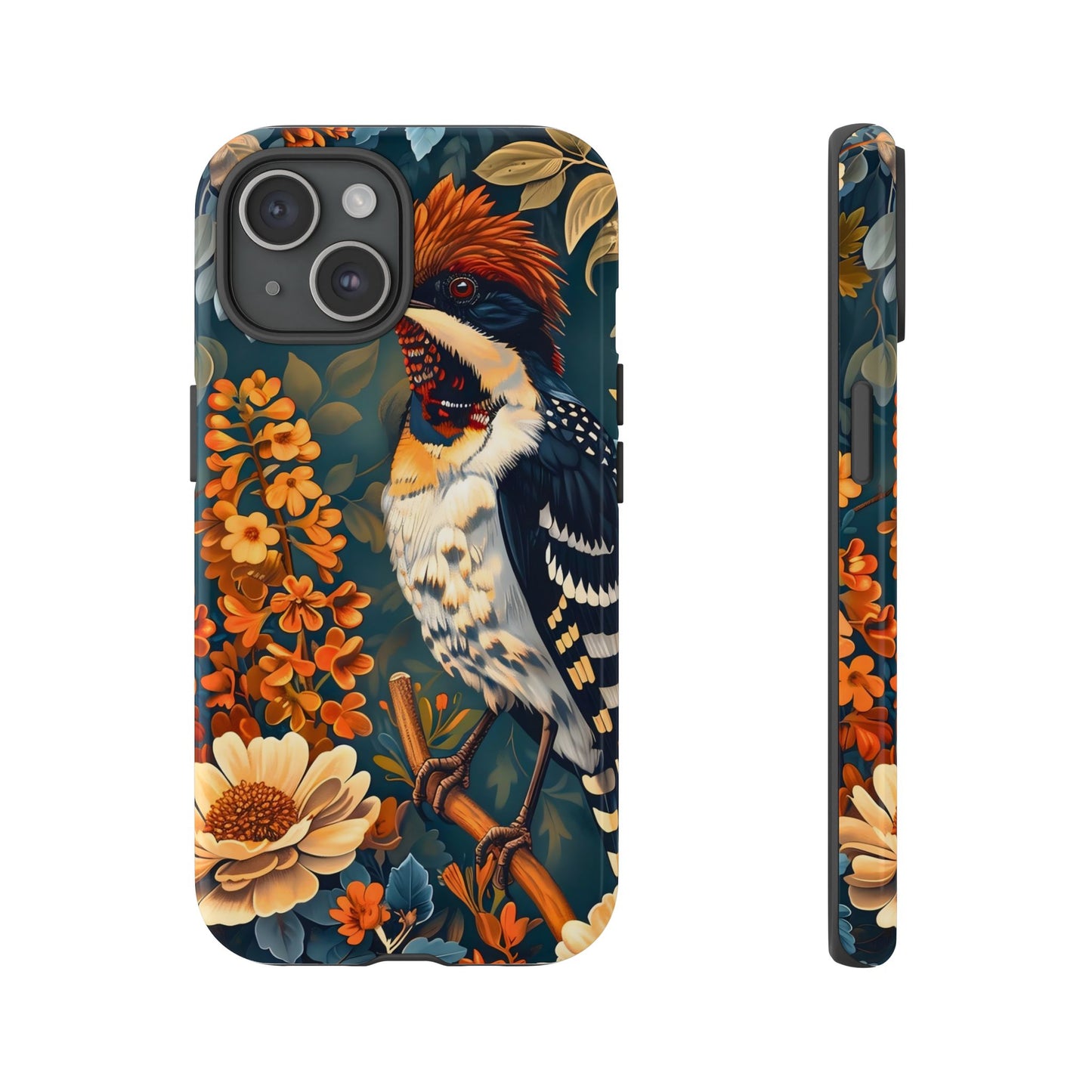 Tough Cases: Floral Bird Phone Case, Vintage Style Cover, Nature Lover Gift, Botanical Design, Spring Inspire Fashion