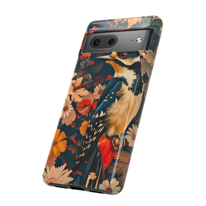 Artistic Bird Phone Case, Unique Tough Cases for Nature Lovers, Floral Design, Cute Gift, Customized Phone Accessories