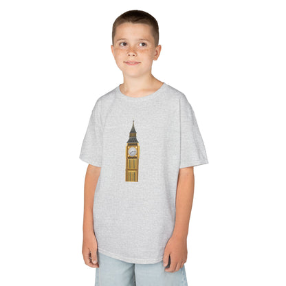 Kids Heavy Cotton Tee - Big Ben Tower Watercolor Art Print -  Fun London Design for Little Explorers