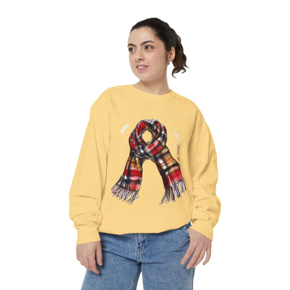 Unisex Garment-Dyed Sweatshirt - Classic British Plaid Scarf Design