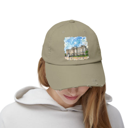Watercolor Landmark Distressed Cap, Fashion Hat, Streetwear, Travel Gift, Summer Accessory, Vacation Outfit