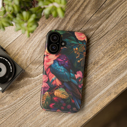 Vibrant Phone Case, Tropical Bird Design, Tough Phone Cover, Floral Tech Accessory, Gift for Nature Lovers