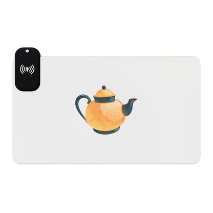 Gold Teapot - LED Gaming Mouse Pad with Wireless Charging – Perfect for Gamers, Desk Accessories, & Tech Lovers