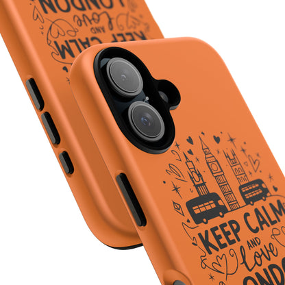 London-Themed Phone Case: Keep Calm and Love London, UK Souvenir, Travel Gift, City Lover, Smartphone Accessories, Orange Design