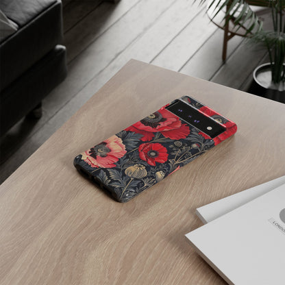 Floral Phone Case with Artistic Poppies, Tough Cases, Flower Design, Nature Lover Gift, Customizable Mobile Cover, Stylish Phone Accessories