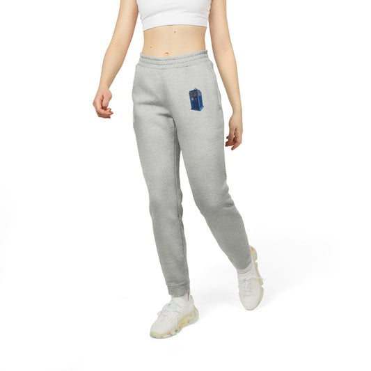 Adidas TARDIS Fleece Joggers - Unisex Comfortable Sweatpants for Casual Wear - British Police Public Call Box - Iconic TARDIS Design