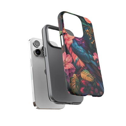 Vibrant Phone Case, Tropical Bird Design, Tough Phone Cover, Floral Tech Accessory, Gift for Nature Lovers