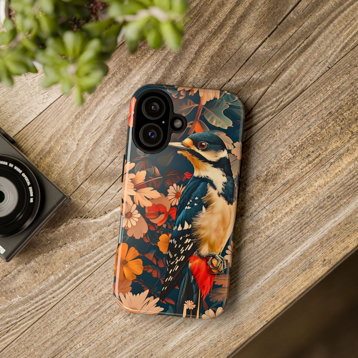 Artistic Bird Phone Case, Unique Tough Cases for Nature Lovers, Floral Design, Cute Gift, Customized Phone Accessories