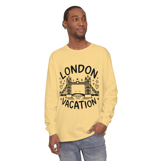 Unisex Garment-dyed Long Sleeve T-Shirt - London's Peaceful Vacation
