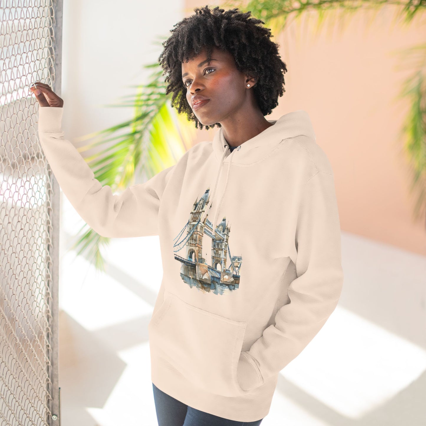 Three-Panel Fleece Hoodie - London Bridge - Iconic Landmark and Historical Beauty