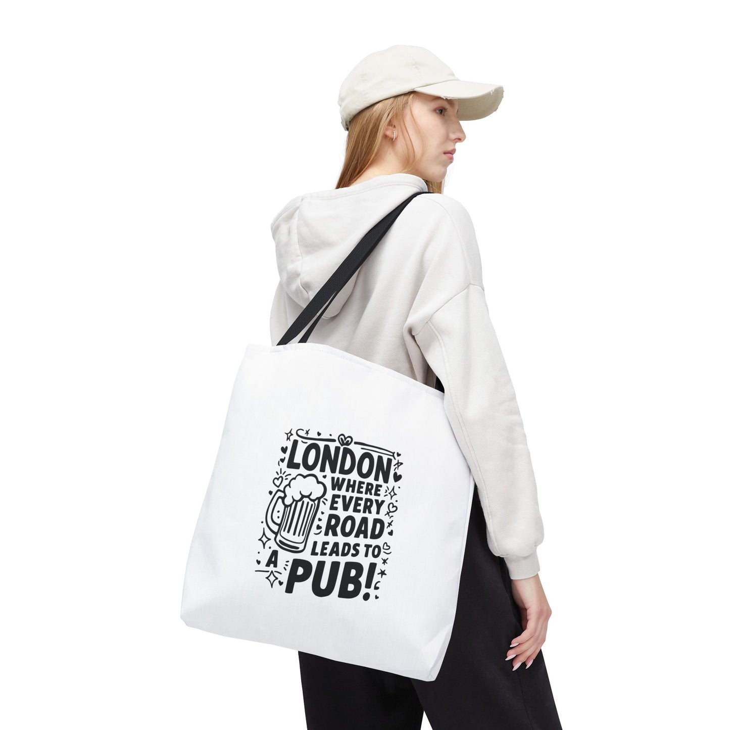 London Pub Tote Bag, Fun Travel Accessory, Gift for Beer Lovers, White Canvas Shopper, Festival, Day Out Bag