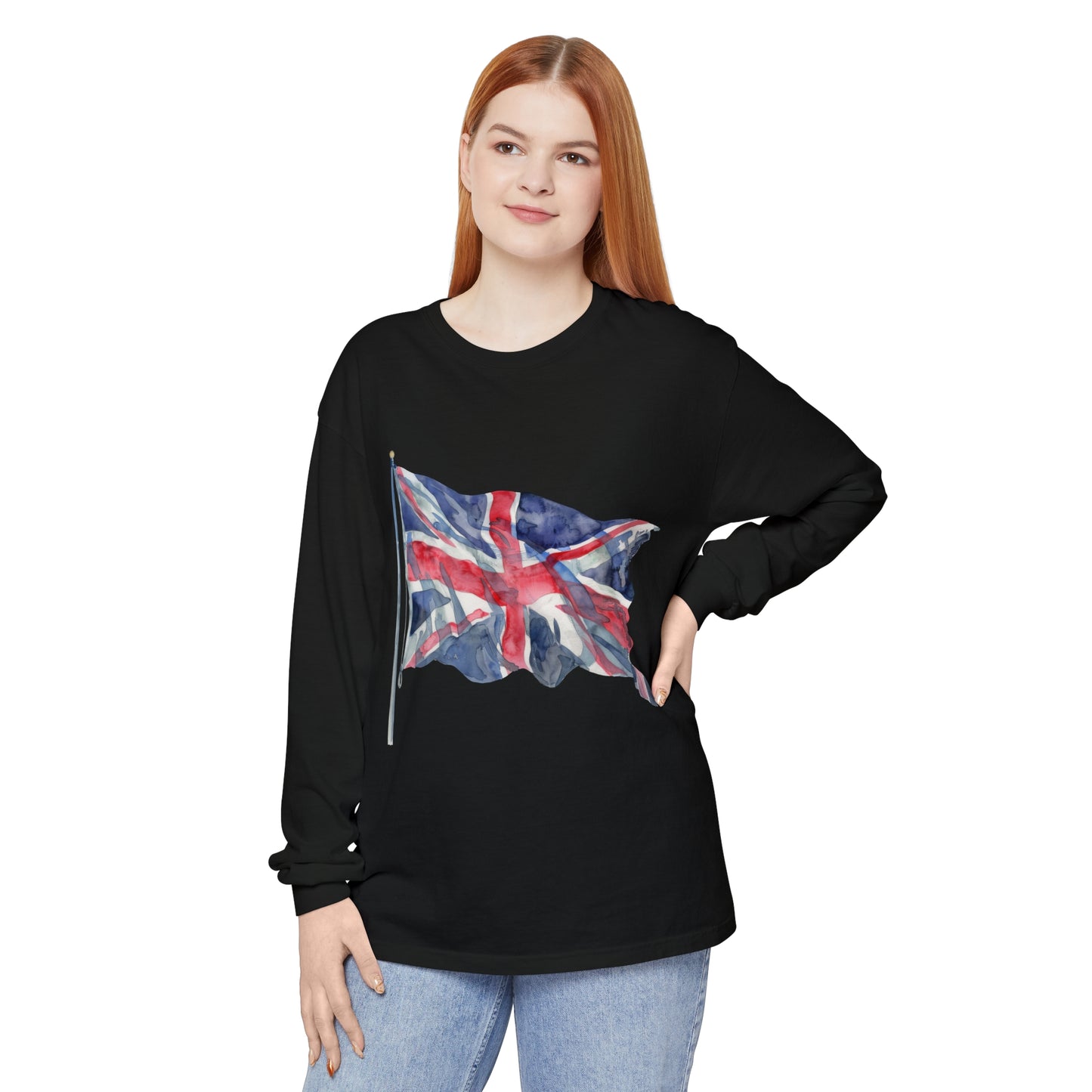 Unisex Garment-dyed Long Sleeve T-Shirt - Classic UK Flag Design