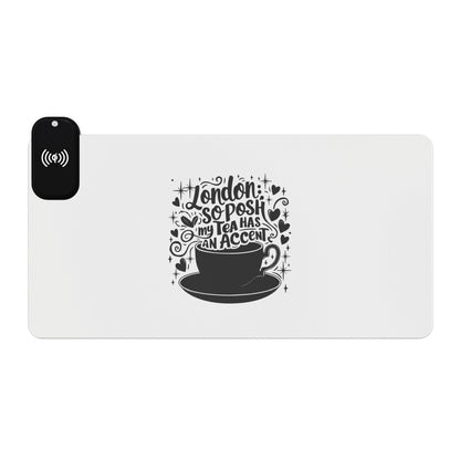 London's Nostalgic Tea - LED Gaming Mouse Pad with Wireless Charging - Stylish Desk Accessory for Gamers, Office Decor, Tech Lovers, Modern Gifts