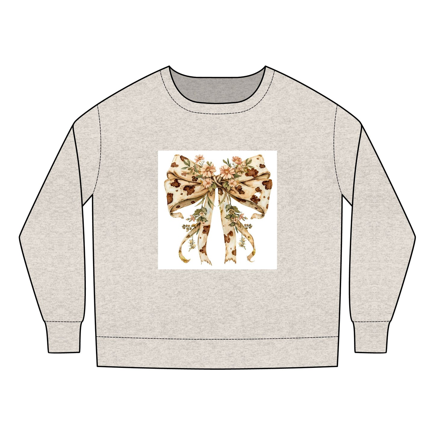 Toddler Sweatshirt - Country Style Cow Print Bow with Wildflowers - Cozy & Adorable for Celebrations