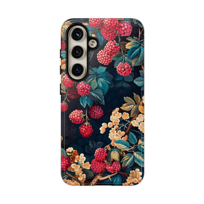 Floral Phone Case with Berry Design, Durable Phone Cover, Floral Print, Gift for Plant Lovers, Nature-Inspired Accessory