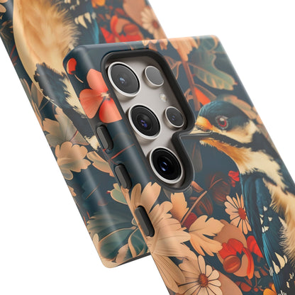 Artistic Bird Phone Case, Unique Tough Cases for Nature Lovers, Floral Design, Cute Gift, Customized Phone Accessories