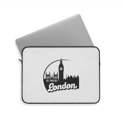 London-Themed Laptop Sleeve, Stylish MacBook Case, Unique Gift for Travelers, Modern Tech Accessory, Black and White Design