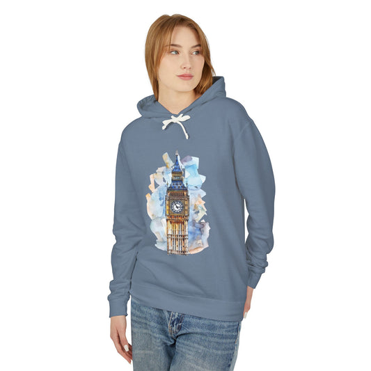 Unisex Lightweight Hooded Sweatshirt - Towering Time - Big Ben and British Heritage
