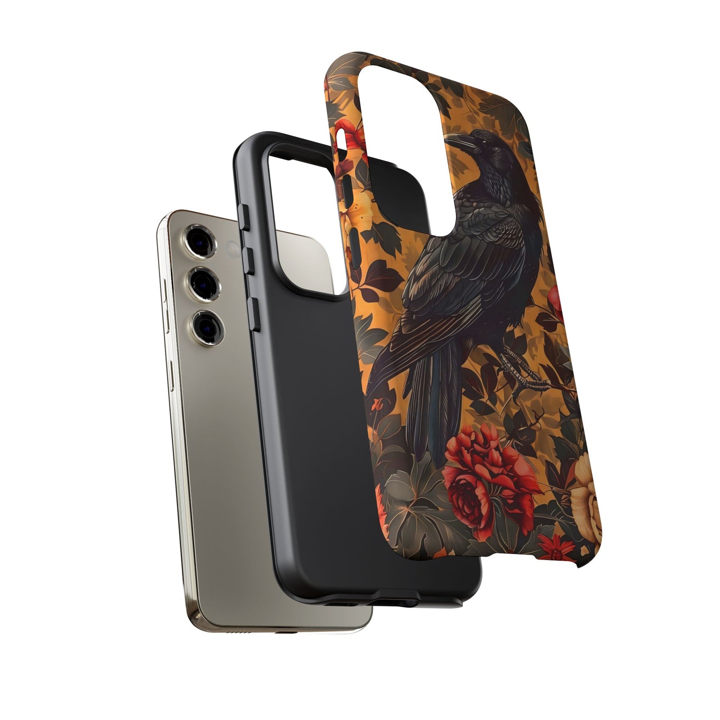 Raven Floral Phone Case - Tough Cases, Blackbird Decor, Gift for Nature Lovers, Bird Themed Accessories, Unique Phone Cover