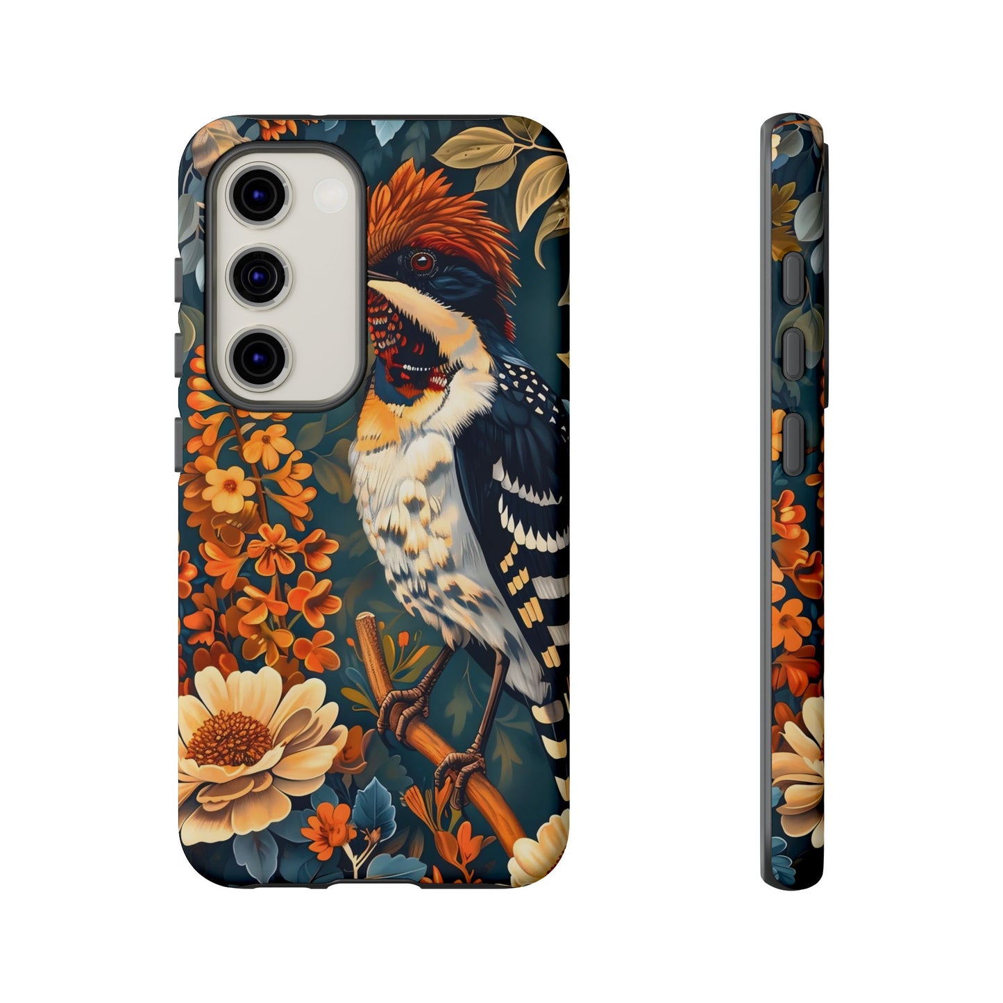 Tough Cases: Floral Bird Phone Case, Vintage Style Cover, Nature Lover Gift, Botanical Design, Spring Inspire Fashion