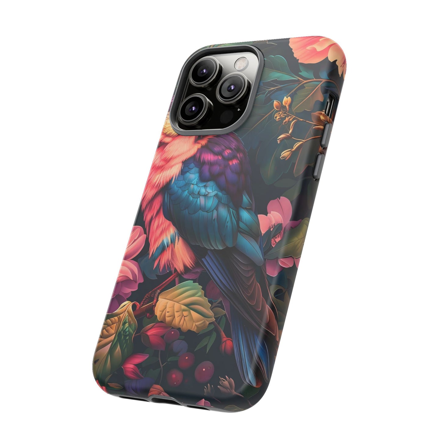 Vibrant Phone Case, Tropical Bird Design, Tough Phone Cover, Floral Tech Accessory, Gift for Nature Lovers