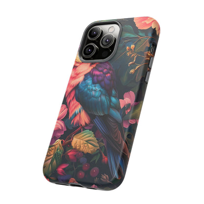 Vibrant Phone Case, Tropical Bird Design, Tough Phone Cover, Floral Tech Accessory, Gift for Nature Lovers