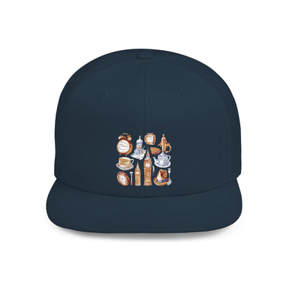 Vintage London England Icons - Scones & Tea Watercolor Flat Bill Snapback