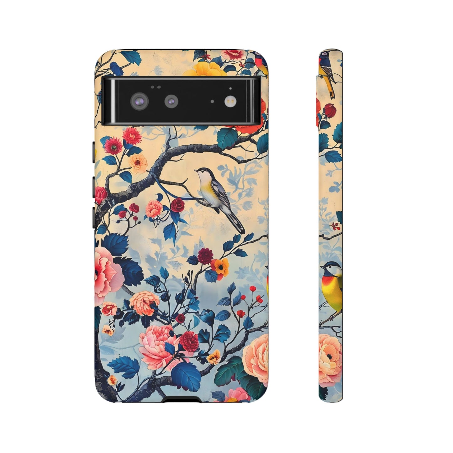 Floral Phone Case, Tough Cases with Bird and Flower Design, Trendy Accessory, Gift for Nature Lovers, Stylish Protection