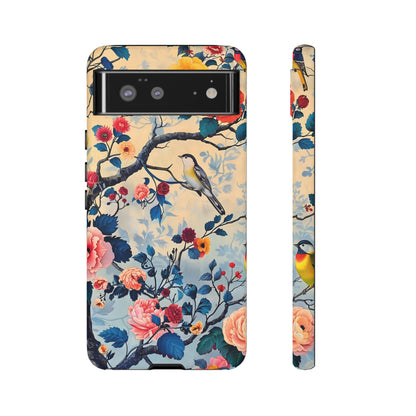 Floral Phone Case, Tough Cases with Bird and Flower Design, Trendy Accessory, Gift for Nature Lovers, Stylish Protection