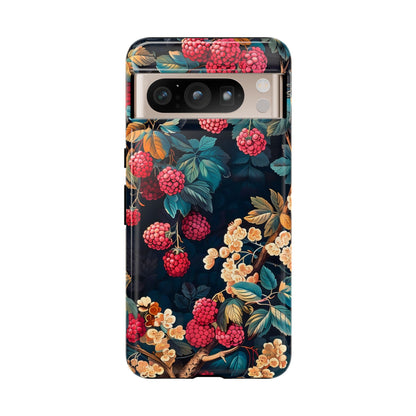 Floral Phone Case with Berry Design, Durable Phone Cover, Floral Print, Gift for Plant Lovers, Nature-Inspired Accessory