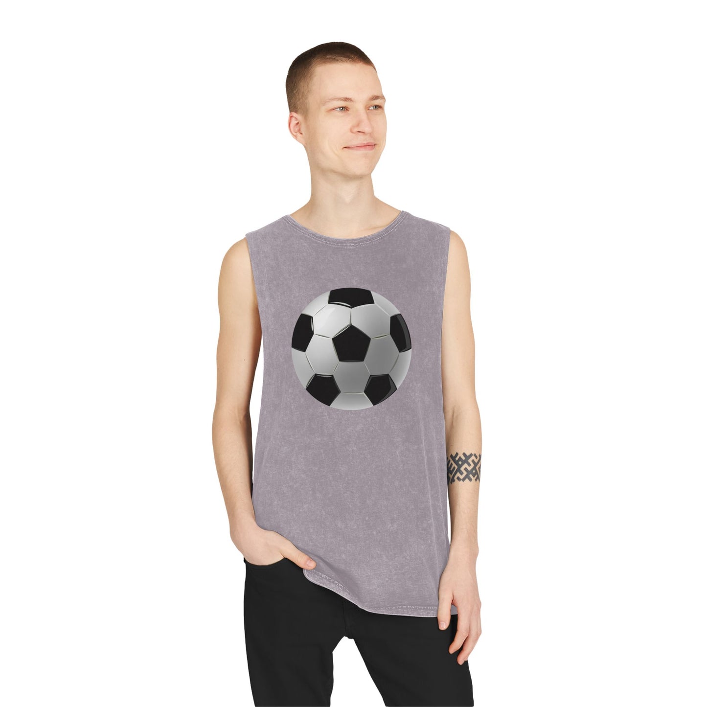 Unisex Stonewash Tank Top - Dynamic Football Design - Sports Passion and Energy