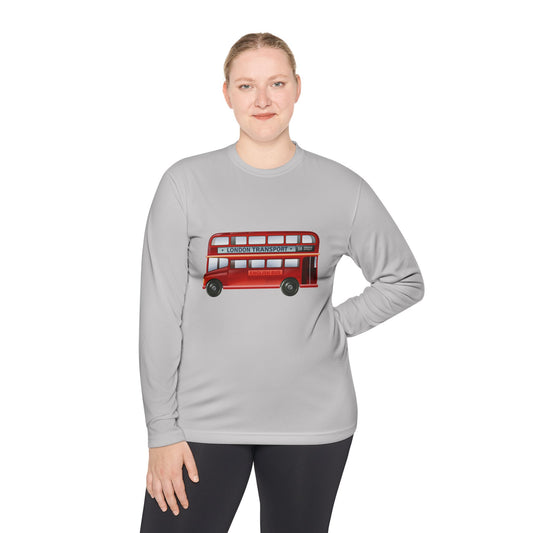 Unisex Lightweight Long Sleeve Tee - Vintage British Double-Decker Bus Art Print -  Perfect for Travel Lovers