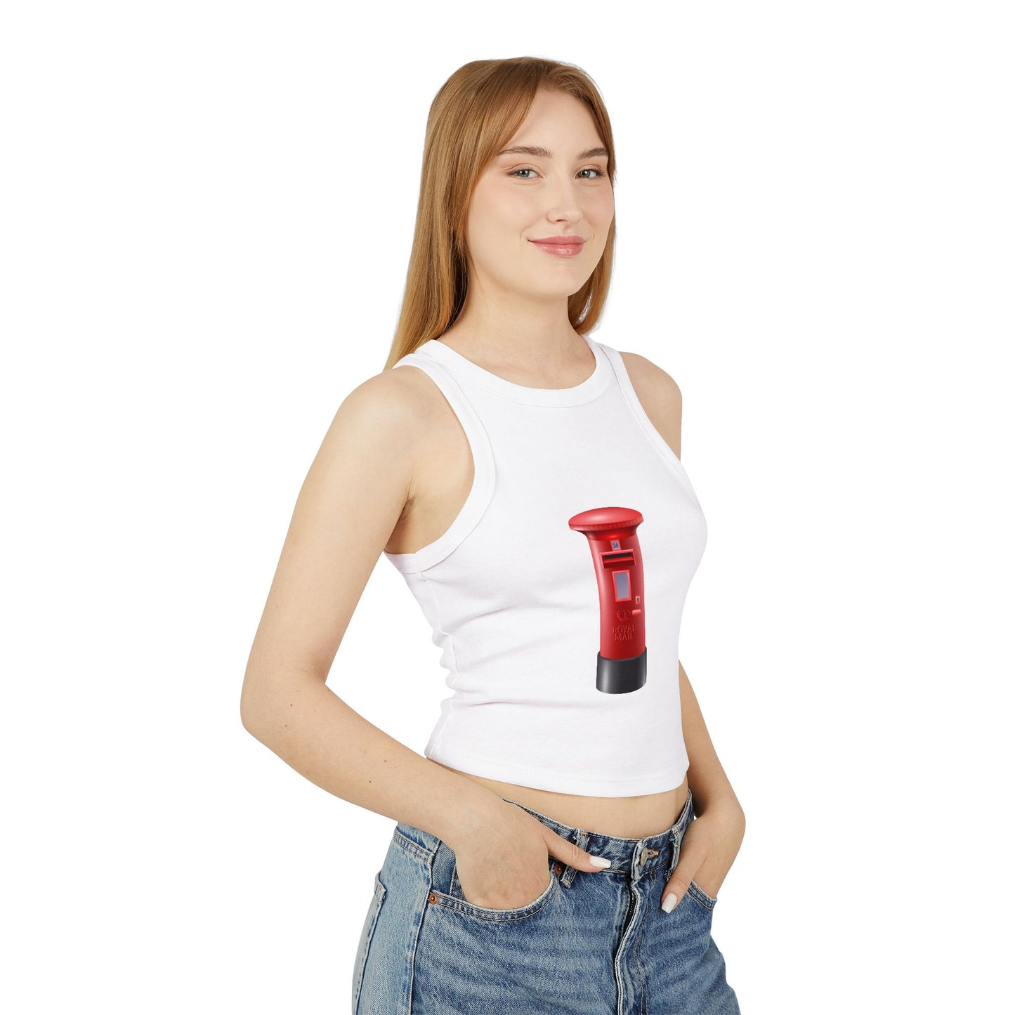 Women's Micro Rib Racer Tank Top - Classic UK Royal Mailbox Design - British Postbox Icon
