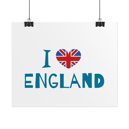 I Love England Rolled Poster - UK Travel Decor, Gift for Britains, Wall Art for Home, London Souvenir, Love England