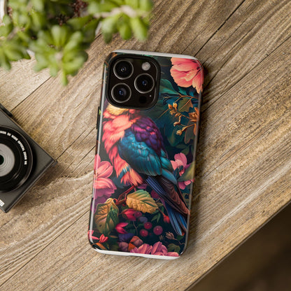 Tough Cases: Vibrant Tropical Bird Phone Case, Floral Smartphone Cover, Nature Lover Gift, Boho Phone Accessory, Cute Bird Case